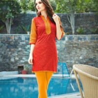 Red & Yellow Cotton Embroidered Salwar Suit