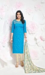 Sky Blue Cotton Embroidered Salwar Suit
