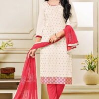 Creem & Red  Pure Cotton Embroidered Salwar Suit