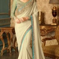 White & Golden Pure Georeget Embroidered Sarees