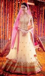 Pink & Golden Pure Georgette Embroidered Lehengas Suit