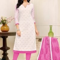 White & Pink  Pure Cotton Embroidered Salwar Suit