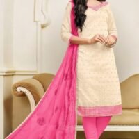Creem & Pink Pure Cotton Embroidered Salwar Suit