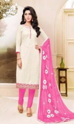 White & Pink  Pure Cotton Embroidered Salwar Suit