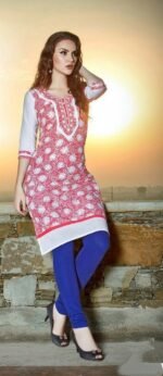 Blue & White Cotton Embroidered Salwar Suit