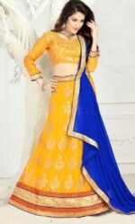 Blue & Yellow Embroidered Lehengas Choli