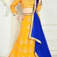 Blue & Yellow Embroidered Lehengas Choli