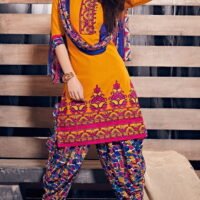 Yellow & Blue Printed  Embroidered Salawar Suit