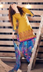 Yellow & Blue Printed Salwar Embroidered Salwar Suit