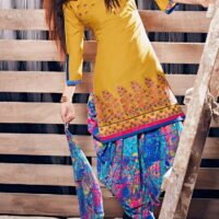 Yellow & Blue Printed Salwar Embroidered Salwar Suit