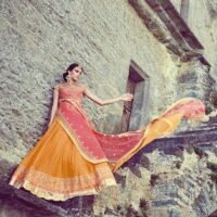 Orange & Yellow  Sentoon Embroidered Lehengas Choli