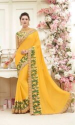 Yellow & Golden Designer Embroidered Sarees