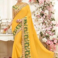 Yellow & Golden Designer Embroidered Sarees