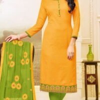Yellow & Green Pure Cotton Embroidered Salwar Suit