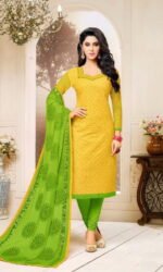 Yellow & Green  Pure Cotton Embroidered Salwar Suit