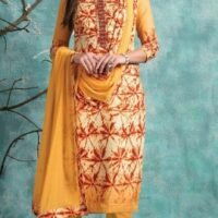 yellow  Glace Cotton Embroidered Salwar Suit