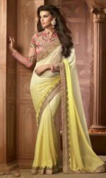 Yellow & Golden Pure Georeget Embroidered Sarees